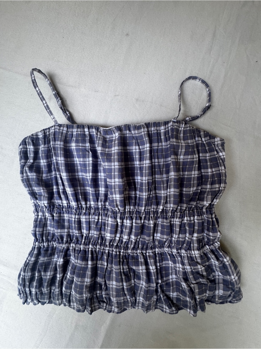 Abercrombie Kids Plaid girlie top adjustable straps Blue / white  size 13-14